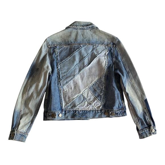 Free People : Brass-tone Studded Patchwork Distressed Boho Denim Jacket : XS - Picture 12 of 16